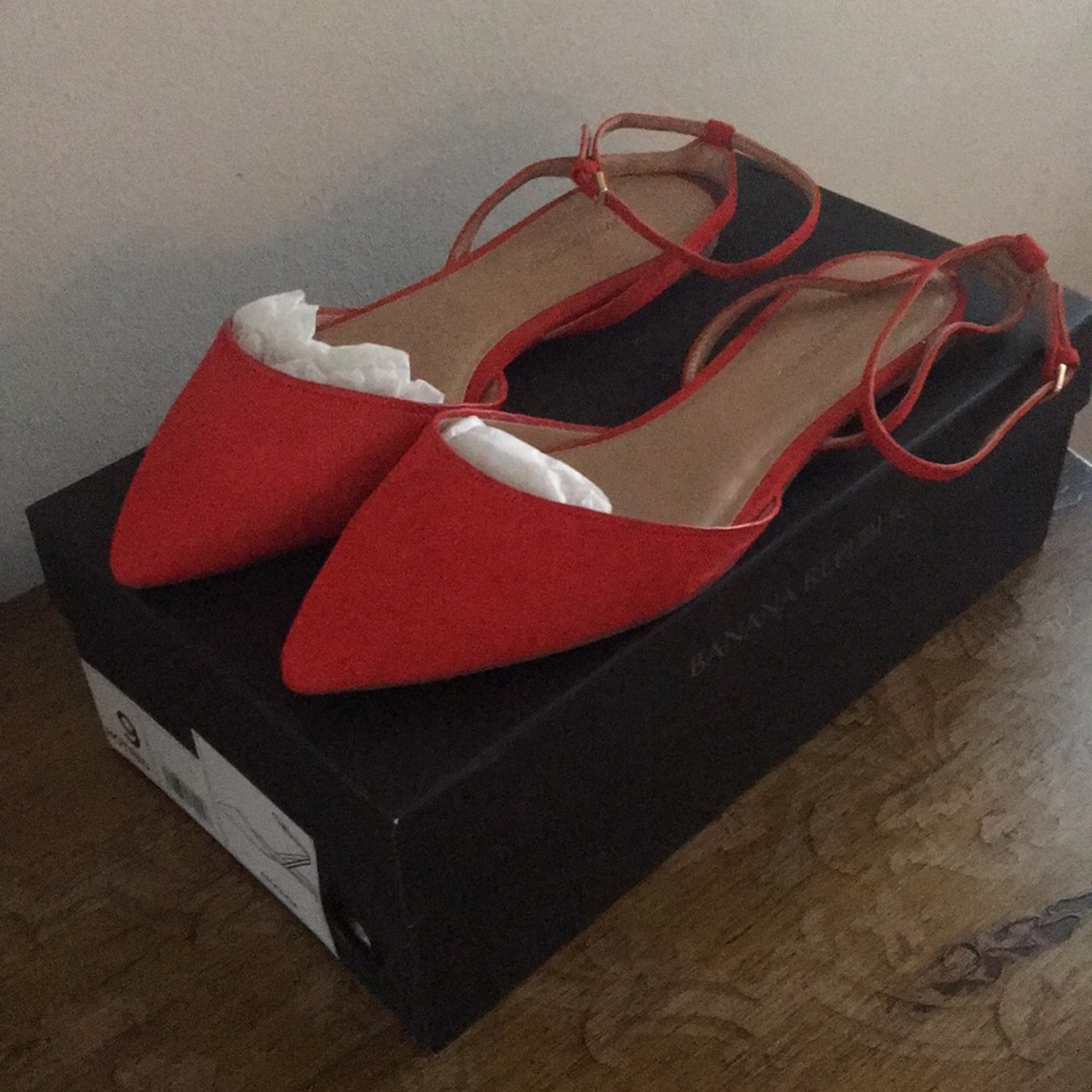 Red calf hair flats